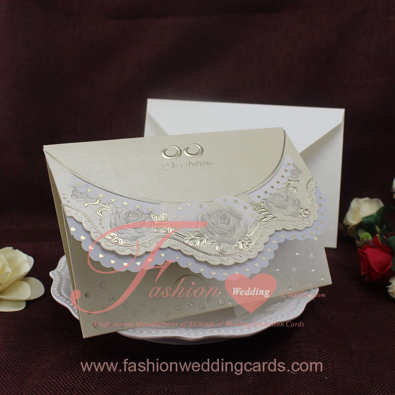 Most Beautiful Rose Embossed Wedding Invitations